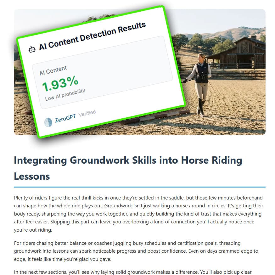 SEOContentWriters.ai humanised content scoring 0-10% AI on ZeroGPT